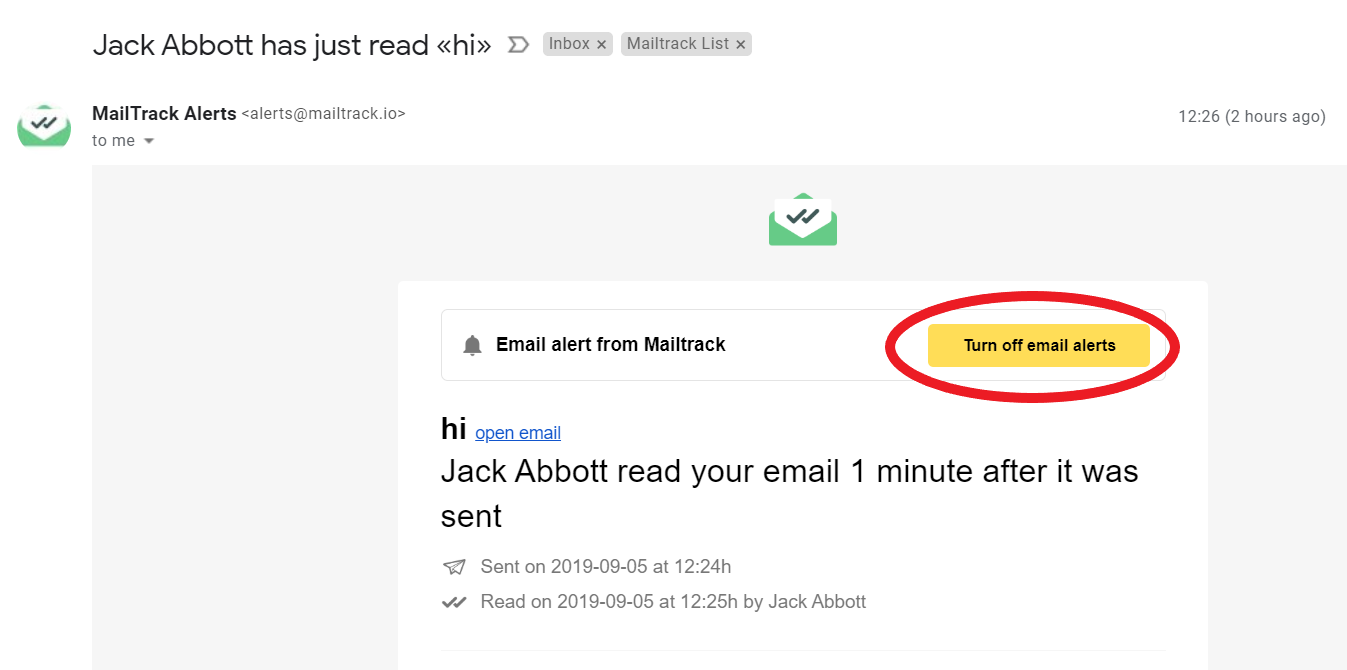 Κουμπί απενεργοποίησης ειδοποιήσεων email