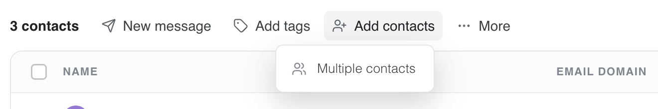 Menu Add contacts bên trong một danh sách