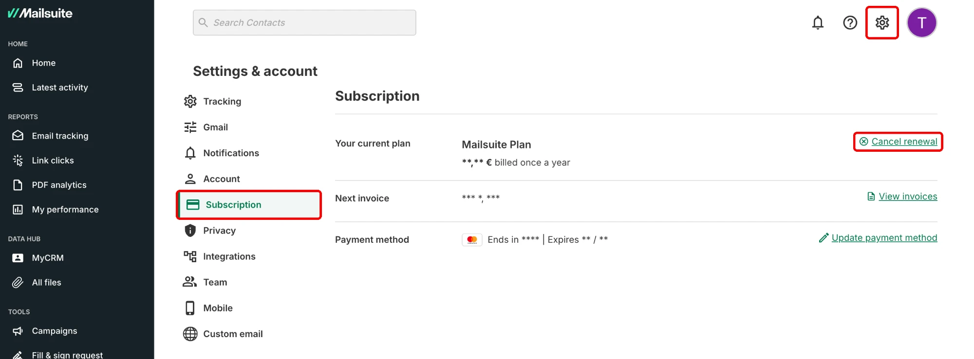 Settings & account > Subscription > Cancel renewal
