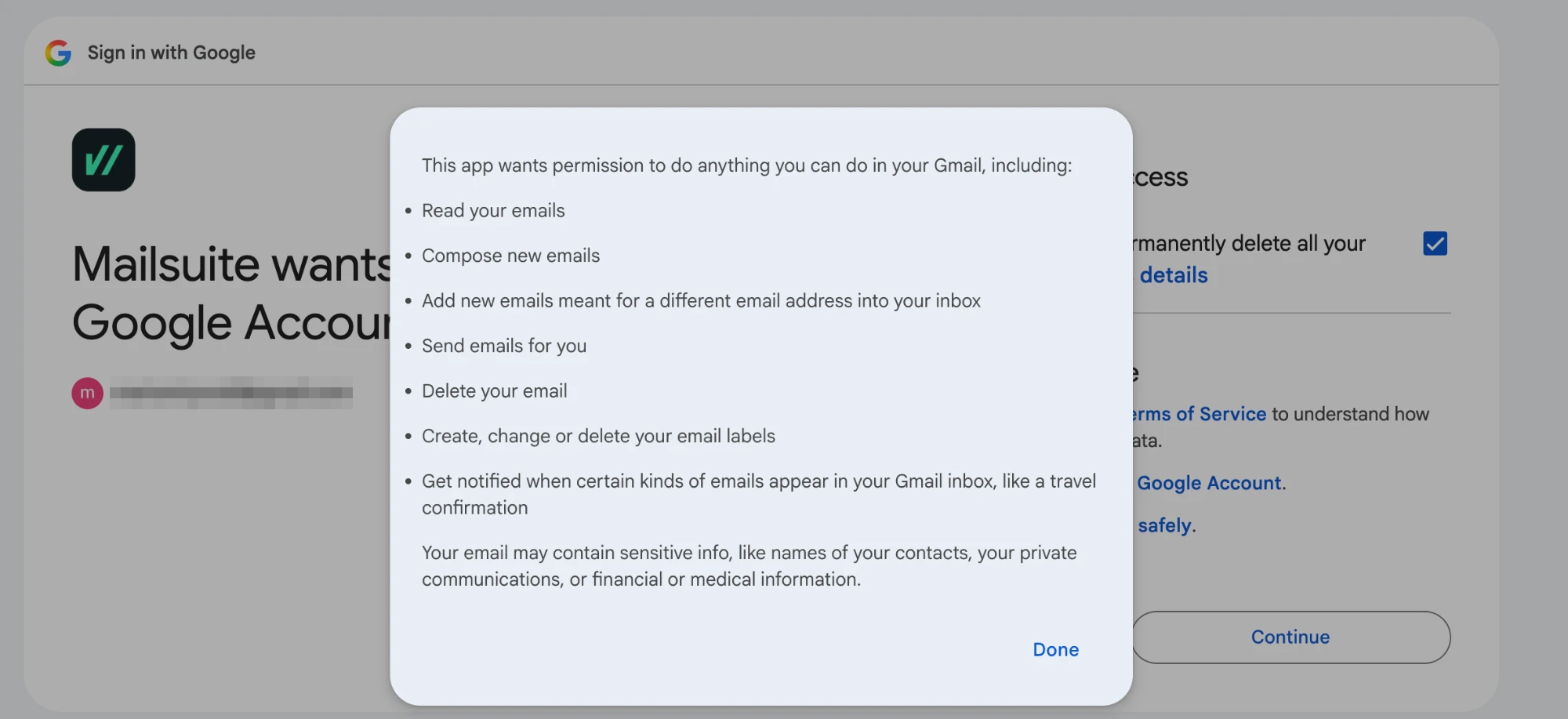 Access details of the Gmail permission