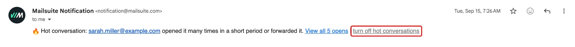 Hot conversation notification email, turn off hot conversations link