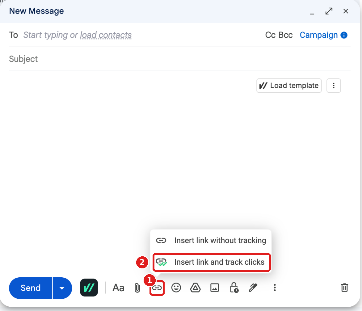 Gmail link button with the Insert link and track clicks option