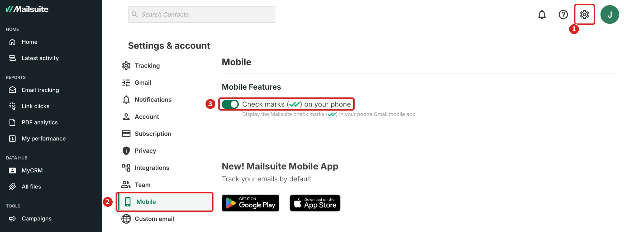 Settings & account > Mobile