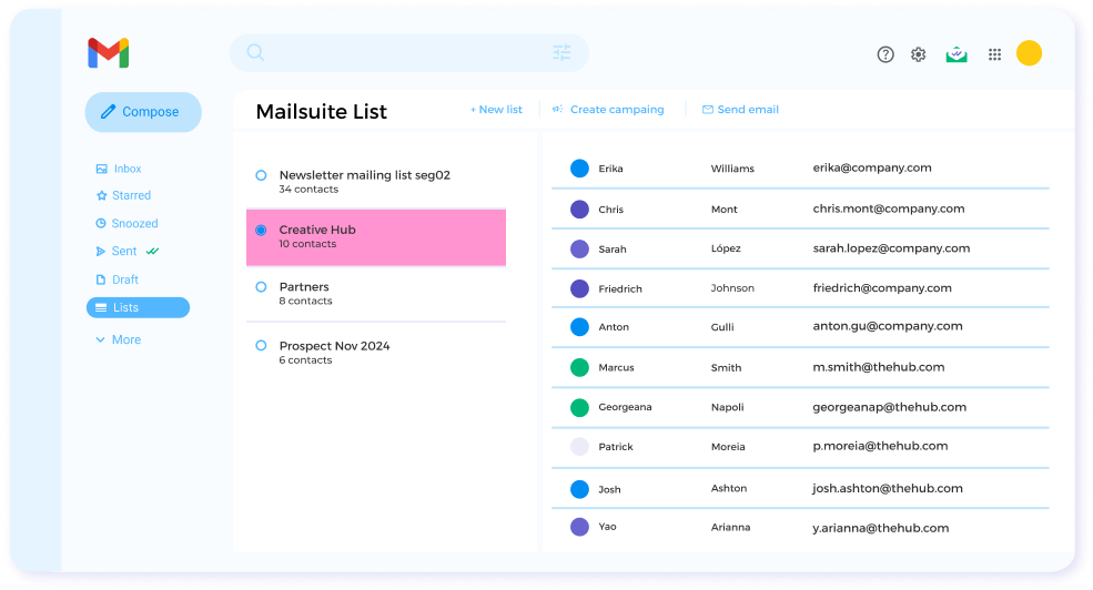 Mailsuite contact lists