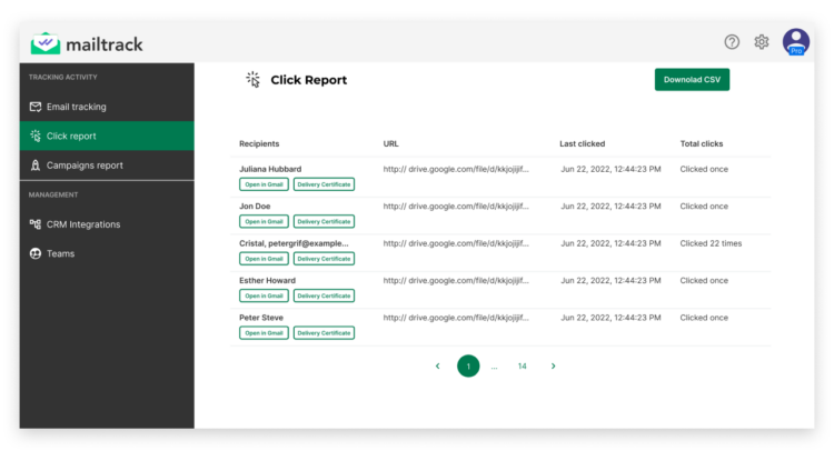 Mailsuite's link click report