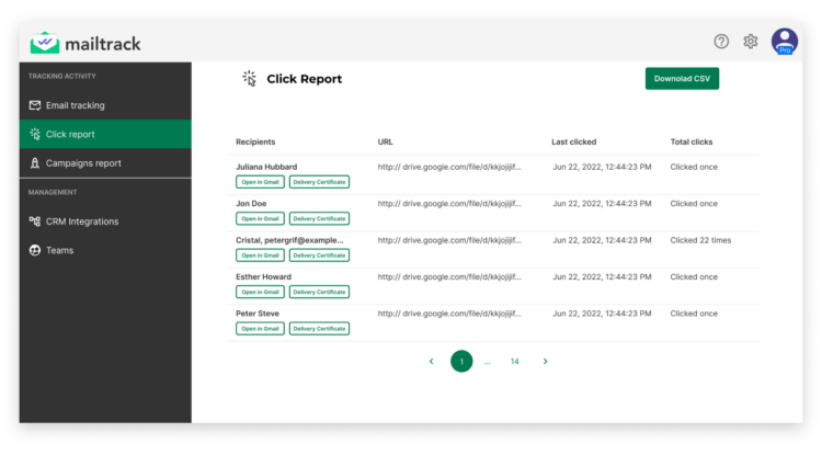 Mailsuite's link click report 