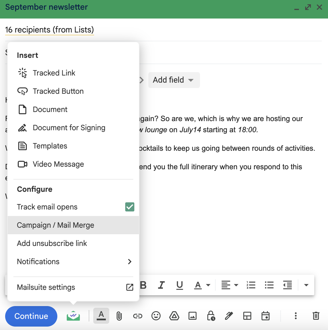 Mailsuite Mail Merge launching