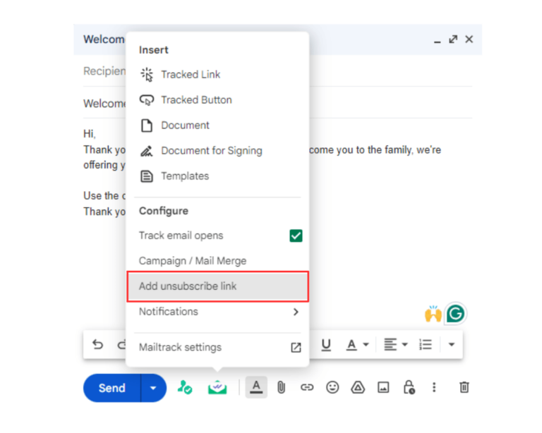 gmail add unsubscribe link